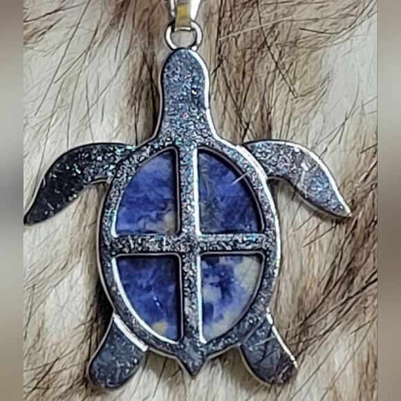 Sodalite Gemstone Turtle Necklace - Picture 7 of 9